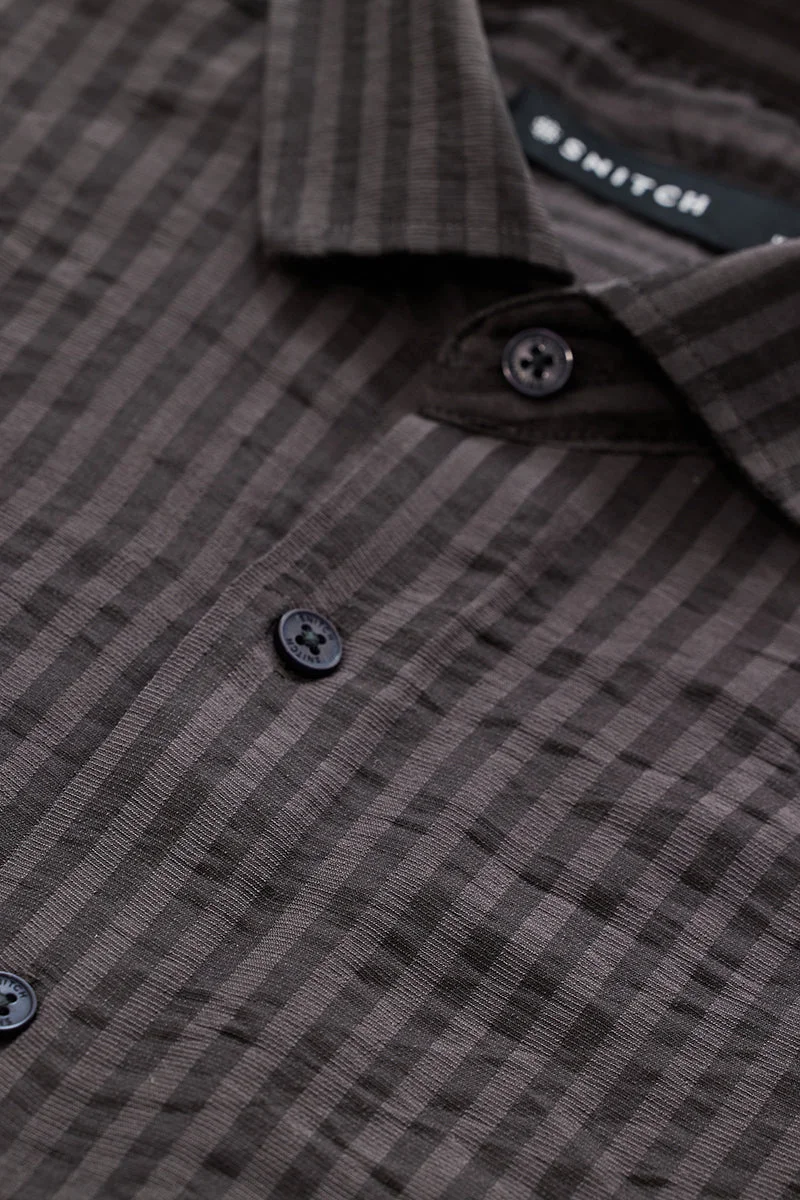 سنيتش Charcoal Grey Stripes Regular Fit Shirt